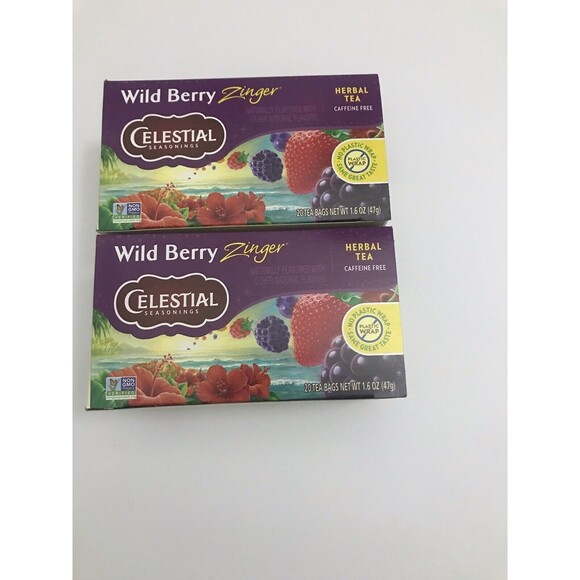 Celestial Wild  Berry Zinger Herbal Tea (2 Packs Box) 20 Bags Each - Picture 1 of 4